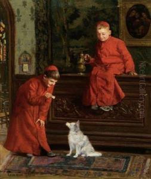 Les Enfants De Choeur Et Le Chien Oil Painting by Paul Charles Chocarne-Moreau