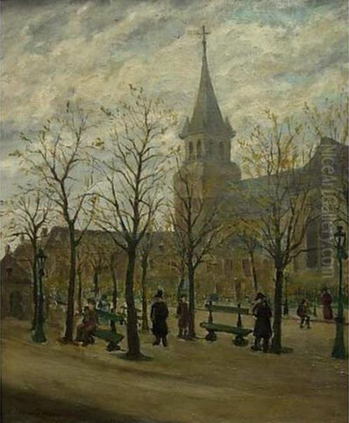 Place De L'eglise Animee Oil Painting by Paul Charles Chocarne-Moreau