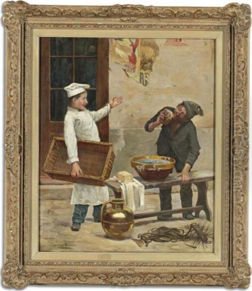 Getting Clean Oil Painting by Paul Charles Chocarne-Moreau