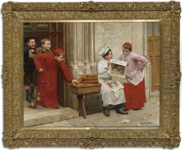 Le Petit Journal Oil Painting by Paul Charles Chocarne-Moreau