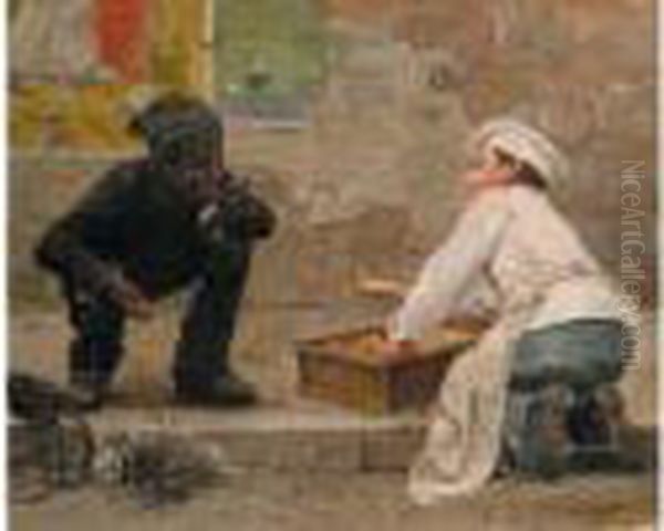 Le Petit Patissier Et Le Petit Ramoneur Oil Painting by Paul Charles Chocarne-Moreau