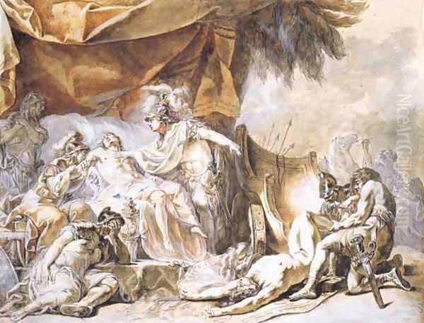 The death of Patroclus, with the body of Hector brought by Achilles Oil Painting by Joseph-Barthelemy Le Bouteux