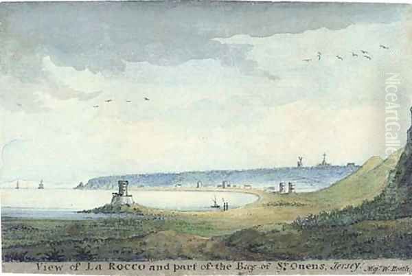 View of La Rocco and part of the Bay of St Ouens, Jersey (illustrated) Oil Painting by Lieutenant Colonel William Booth