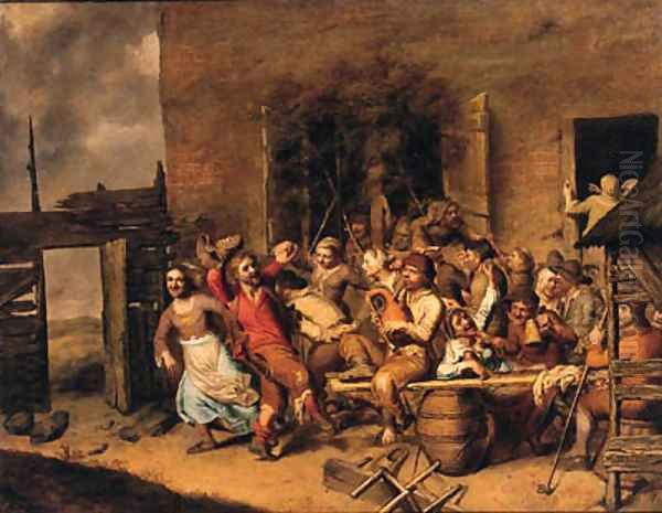 Peasants merrymaking in a farmyard Oil Painting by Matheus Berckmans