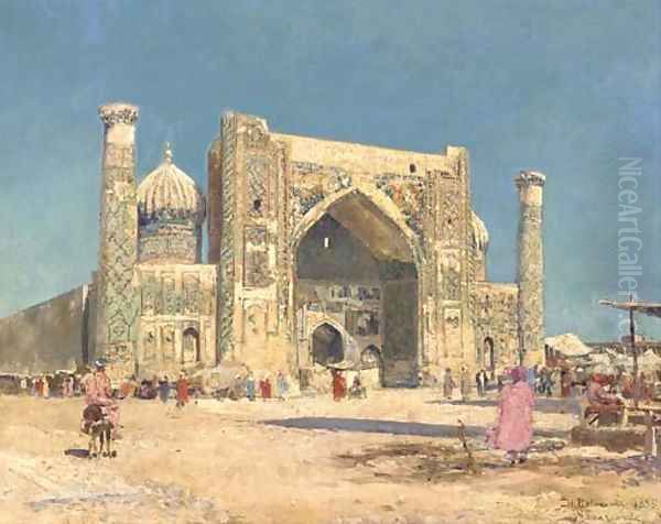 The Blue Mosque at Samarkand, Uzbekistan Oil Painting by Mikhail Nicolaevich Belaevsky