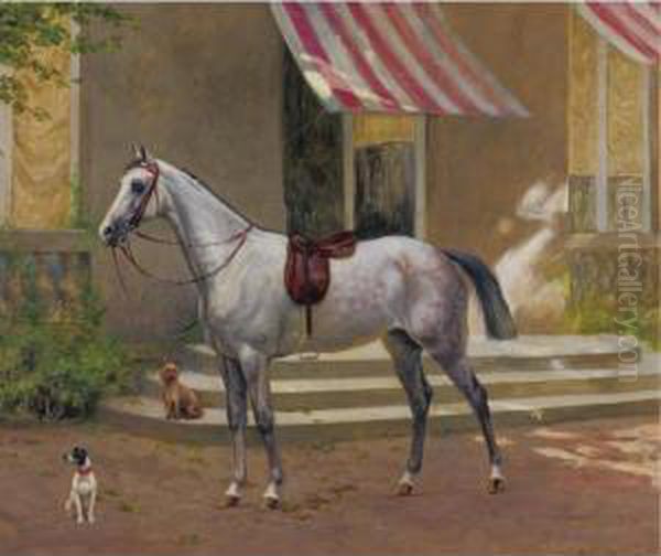 Dappled Grey With Two Fashionable Dogs Oil Painting by Rene Maxime Choquet