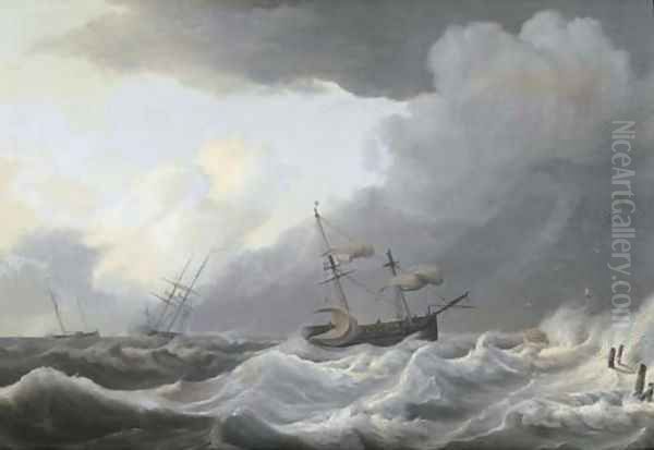 Shipping offshore in a gale Oil Painting by Nicolaas Bauer