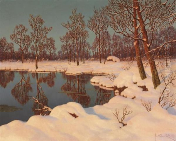 Winter Sunset Oil Painting by Ivan Fedorovich Choultse