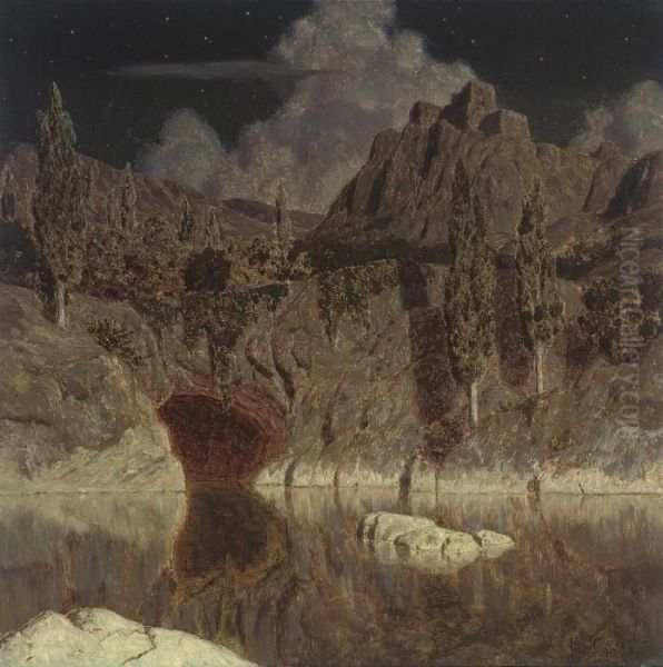 Moonlit Lake Oil Painting by Ivan Fedorovich Choultse