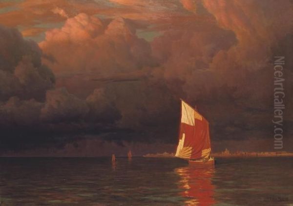 Sailing Boat At Sunset On The Gulf Of Finland Oil Painting by Ivan Fedorovich Choultse