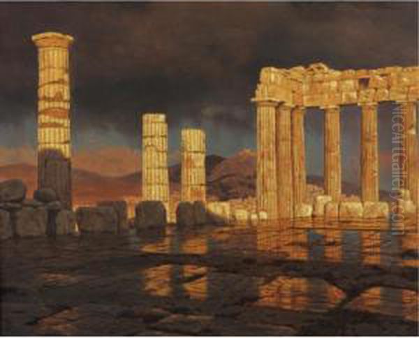 Parthenon After The Storm Oil Painting by Ivan Fedorovich Choultse