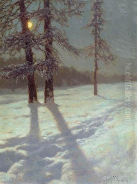 Winter Landscape In The Moonlight. Oil Painting by Ivan Fedorovich Choultse