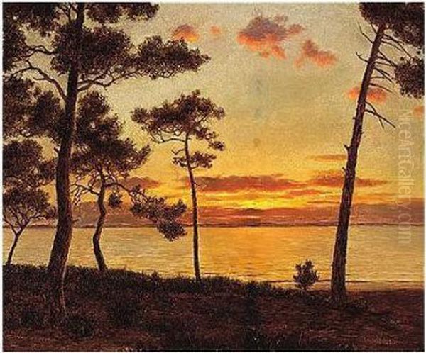 Sunset On The Lake Oil Painting by Ivan Fedorovich Choultse