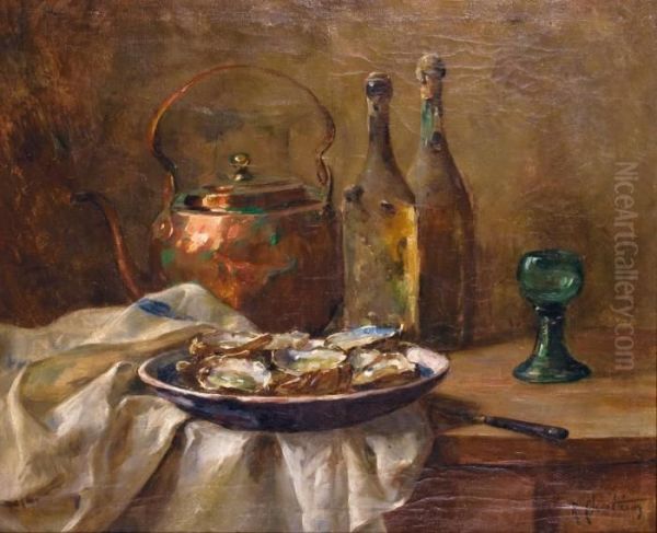 Nature Morte Aux Huitres Oil Painting by Rene Louis Chretien