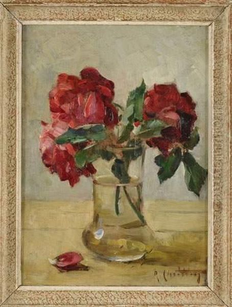 Bouquet De Roses Rouges Oil Painting by Rene Louis Chretien