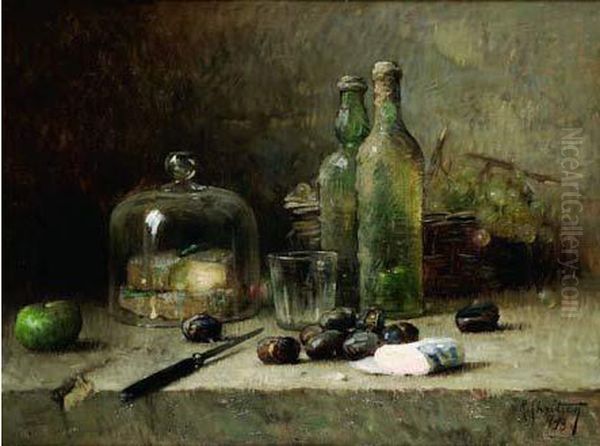 Nature Morte Aux Bouteilles Oil Painting by Rene Louis Chretien