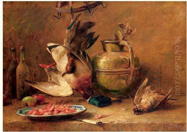 Nature Morte Aux Crevettes Roses Et Aux Canards Oil Painting by Rene Louis Chretien