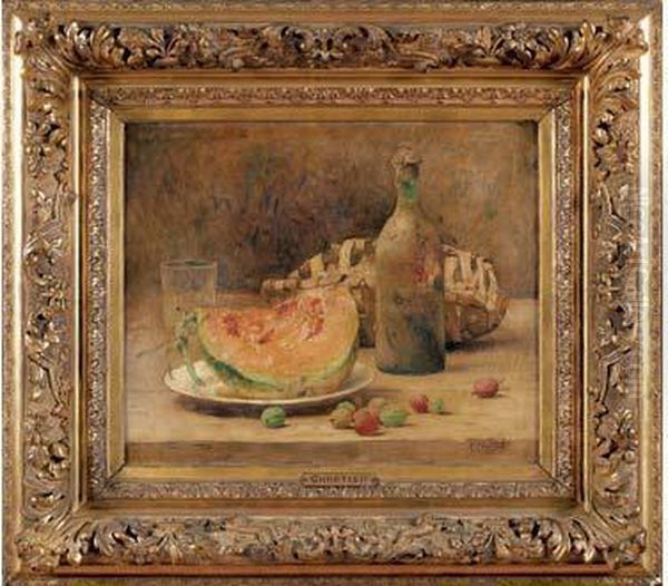 Nature Morte A La Tranche De Melon Oil Painting by Rene Louis Chretien