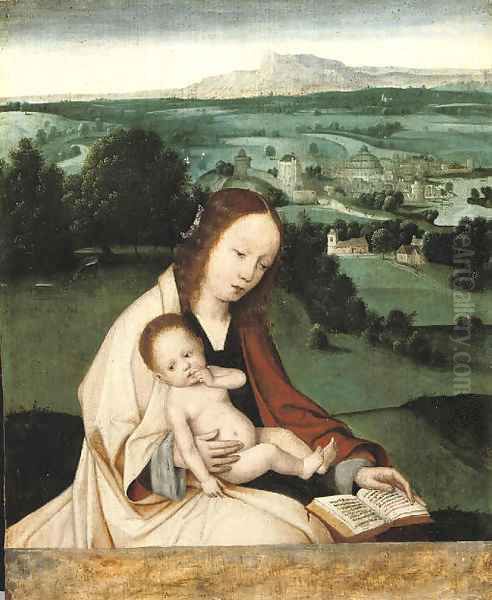 The Virgin and Child with an extensive landscape beyond Oil Painting by School Of Bruges