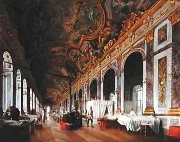 The Hall of Mirrors at Versailles used as Military Hospital for Tending Wounded Prussians in 1871 Oil Painting by Victor Buchereau