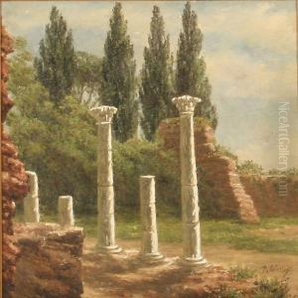 Columns On The Palatin Hill In Rome Oil Painting by Anthonie, Anthonore Christensen