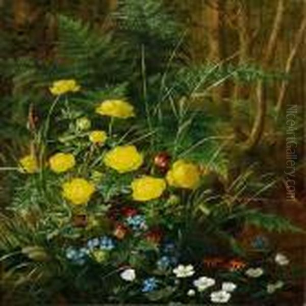 Forest Floor With Globe Flowers Oil Painting by Anthonie, Anthonore Christensen