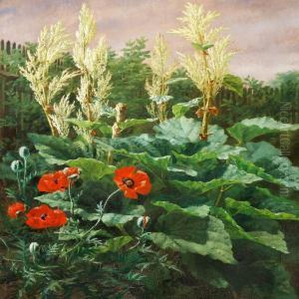 Rhubarb And Poppies Oil Painting by Anthonie, Anthonore Christensen