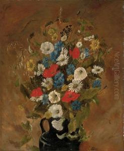 Poppies, Cornflowers, Daisies, Buttercups And Other Summer Blooms And Grasses In A Jug Oil Painting by Anthonie, Anthonore Christensen