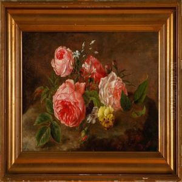 Roses And Heartseases Oil Painting by Anthonie, Anthonore Christensen