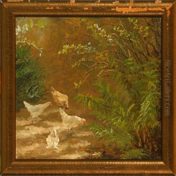 Chicken In A Garden Oil Painting by Anthonie, Anthonore Christensen