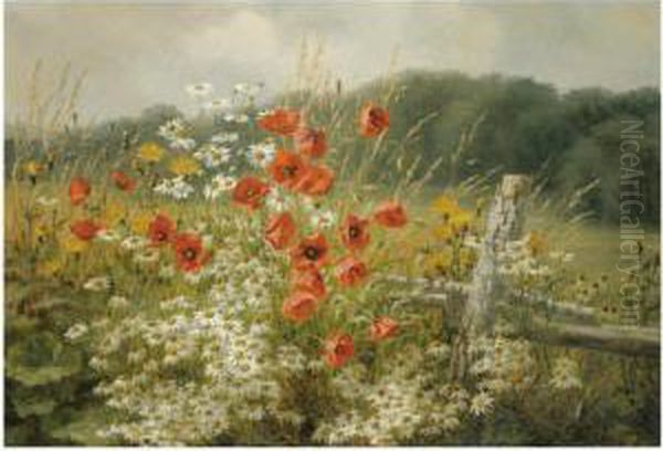 Poppies And Daisies Oil Painting by Anthonie, Anthonore Christensen