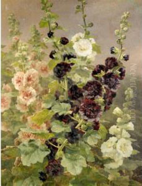 Holly Hocks Oil Painting by Anthonie, Anthonore Christensen