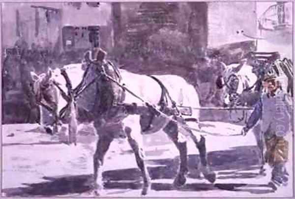 Two Percheron Horses Oil Painting by William G. Burn-Murdoch