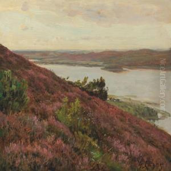 View Of The The Lakes At Silkeborg Oil Painting by Godfred B.W. Christensen