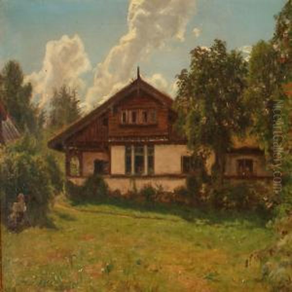 Summer Idyll With A Village House Oil Painting by Godfred B.W. Christensen