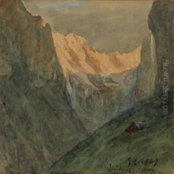 Mountainscape, 
Switzerland Oil Painting by Godfred B.W. Christensen