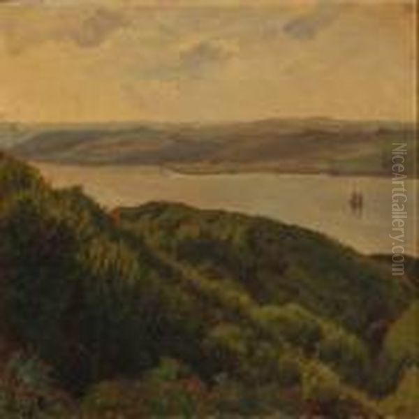 View From Vejle Fjord Oil Painting by Godfred B.W. Christensen