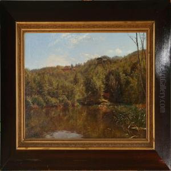 Calm Summer Dayat A Forest Lake Oil Painting by Godfred B.W. Christensen