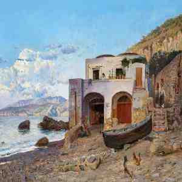 View Of The Coast Of Capri Oil Painting by Godfred B.W. Christensen