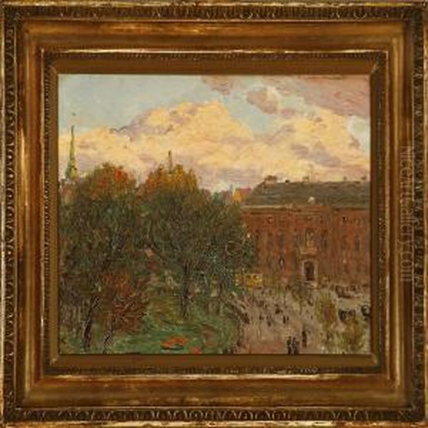 A Street Scenery From Copenhagen Oil Painting by Godfred B.W. Christensen