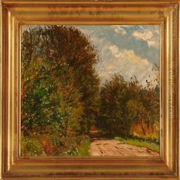 A Forest Road Oil Painting by Godfred B.W. Christensen