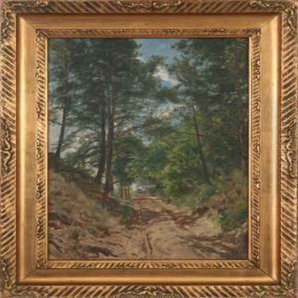 A Dusty Forestroad Oil Painting by Godfred B.W. Christensen