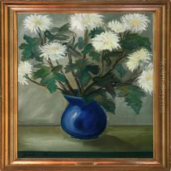 Flowers In A Vase Oil Painting by John Aksel Christensen