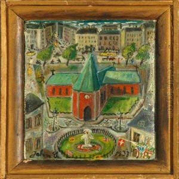 View From Norrebro Oil Painting by John Aksel Christensen