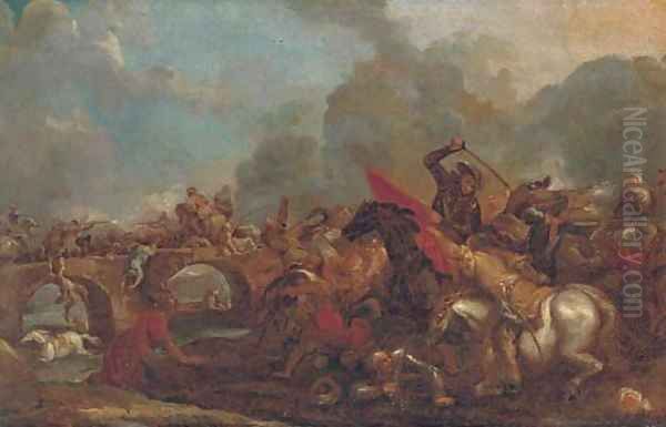 A cavalry skirmish between Christians and Turks Oil Painting by Francesco Monti, Il Brescianino