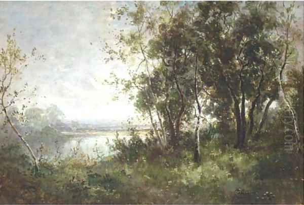 A wooded river landscape Oil Painting by George Boyle