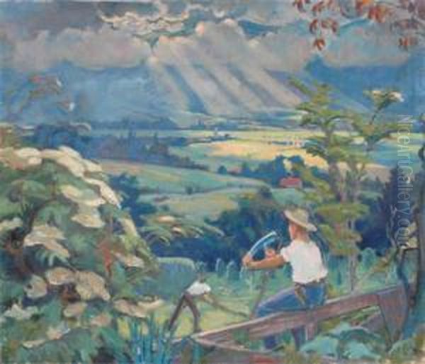 Working In The Fields Oil Painting by Hans Christiansen