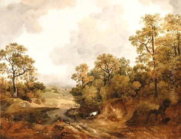 A wooded Landscape with Shepherds and Cows Oil Painting by Thomas Barker of Bath