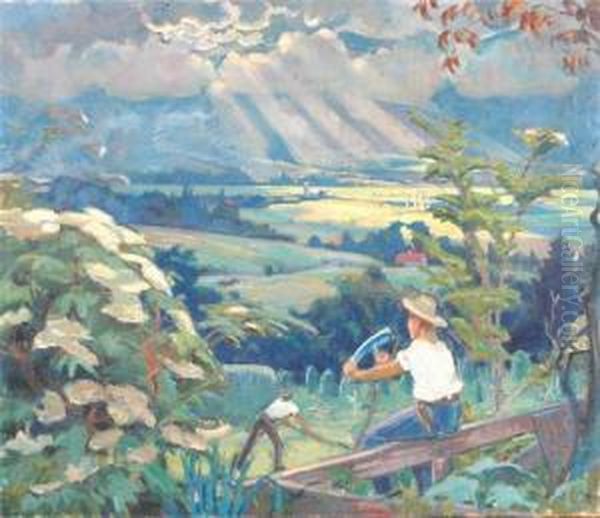 Working In The Fields. Oil Painting by Hans Christiansen