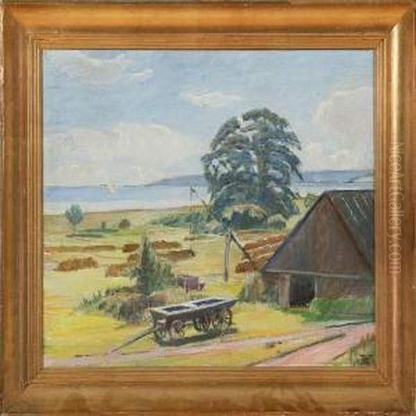 Augustdag Paa Bakken Bag Laden. Fra Dyrnaes Oil Painting by Poul S. Christiansen